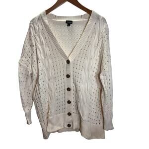 Torrid 1X Ivory Open Knit Button Front Cardigan 100% Cotton Cozy Sweater